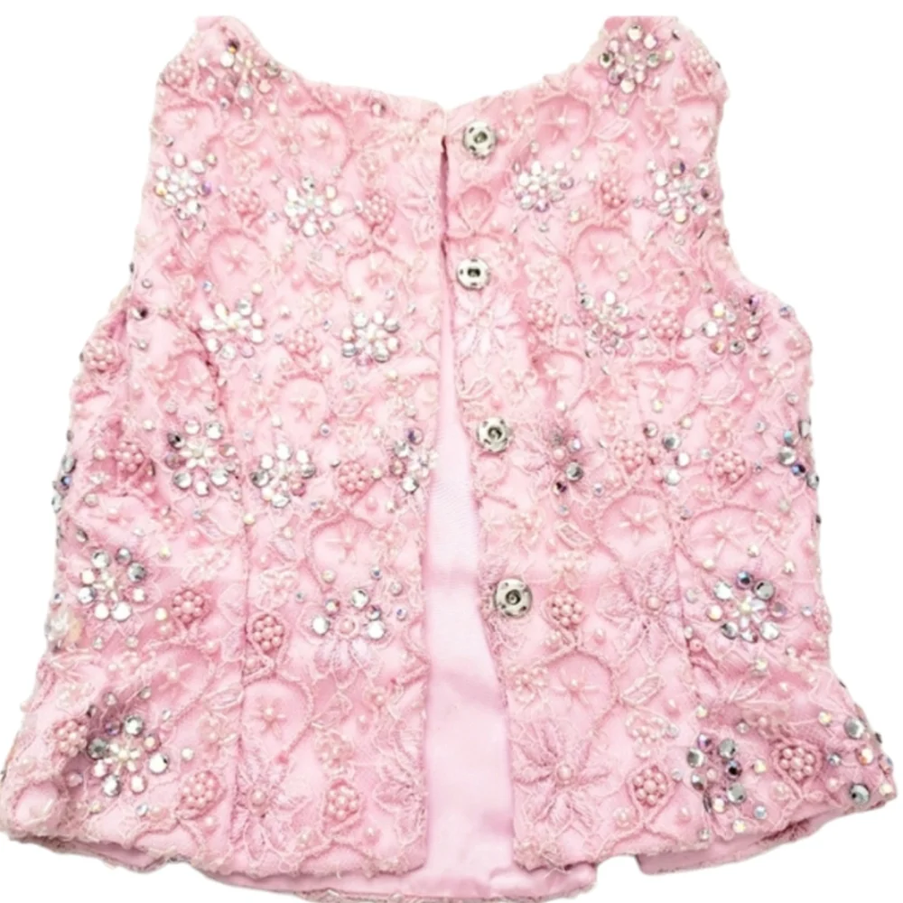 Custom Pink Chiffon Embroidered Rhinestone/Beaded Party/Pageant  2pc Dress